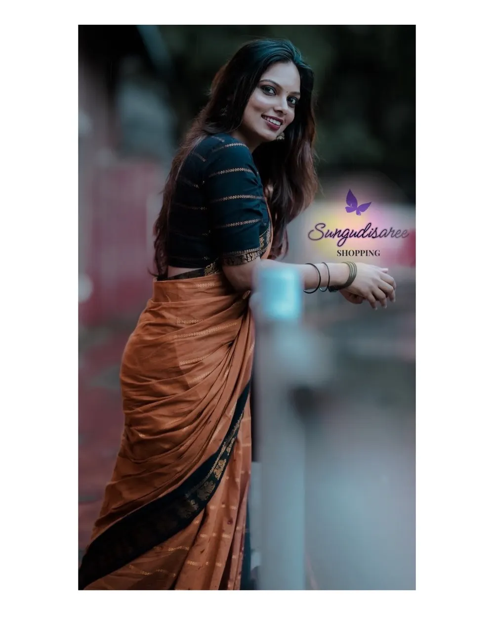 Honey Color velthari saree with black blouse